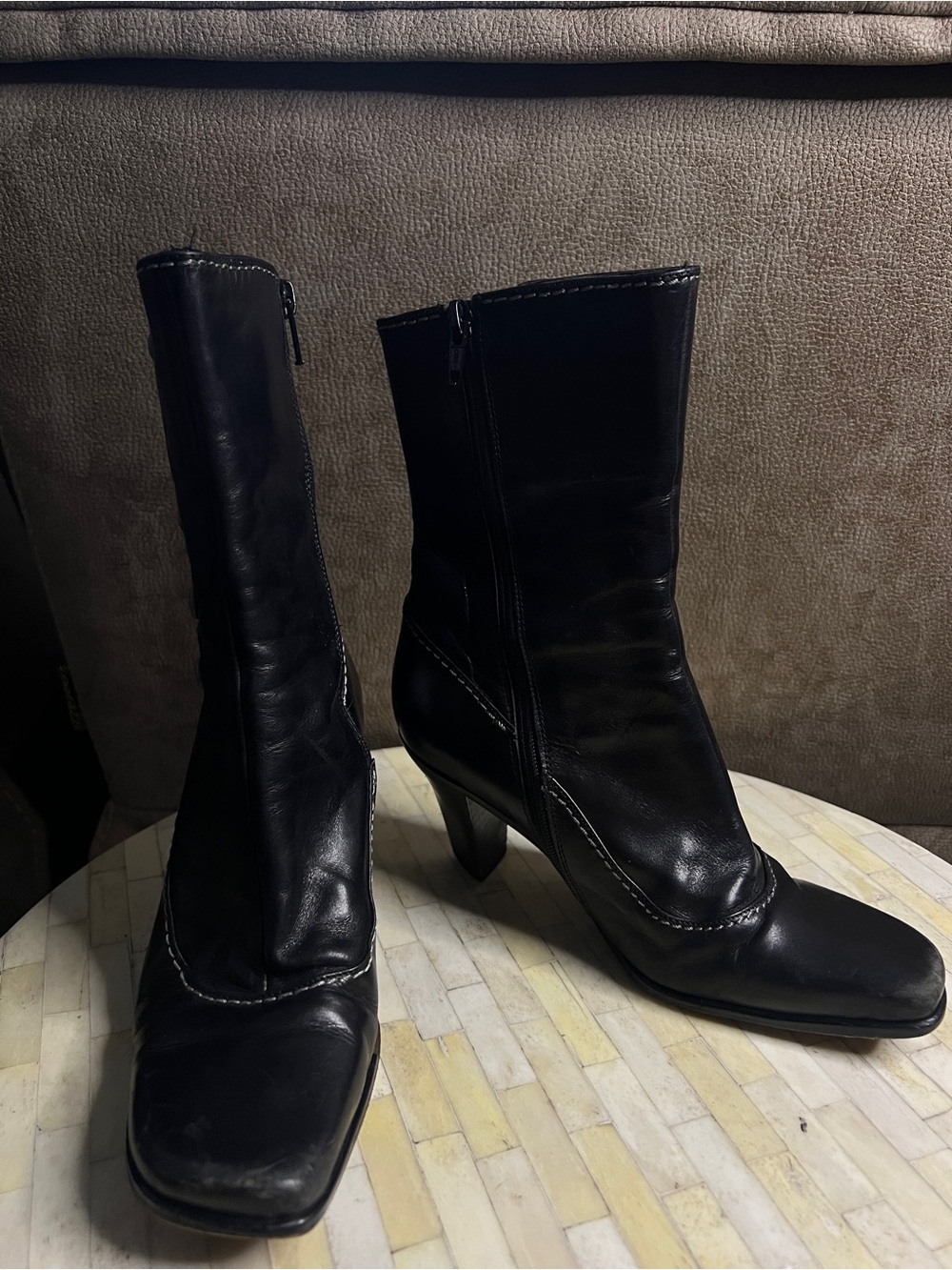 Luc Berjen Classic Black Mid-Calf Heeled Boots